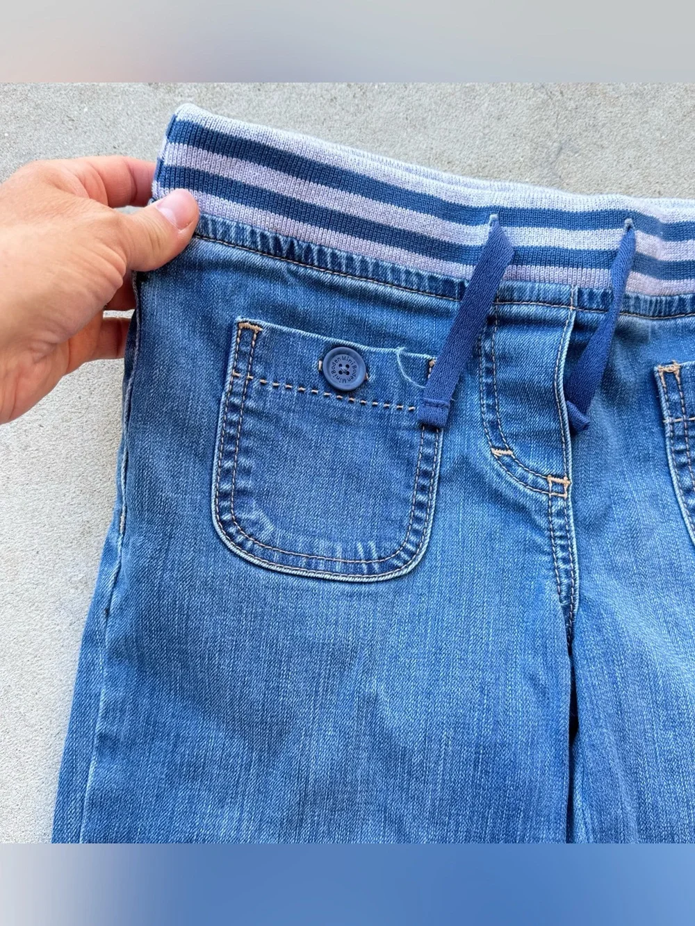 Mini Boden 10y Denim Jean Shorts Withed Ribbed Tie Waist